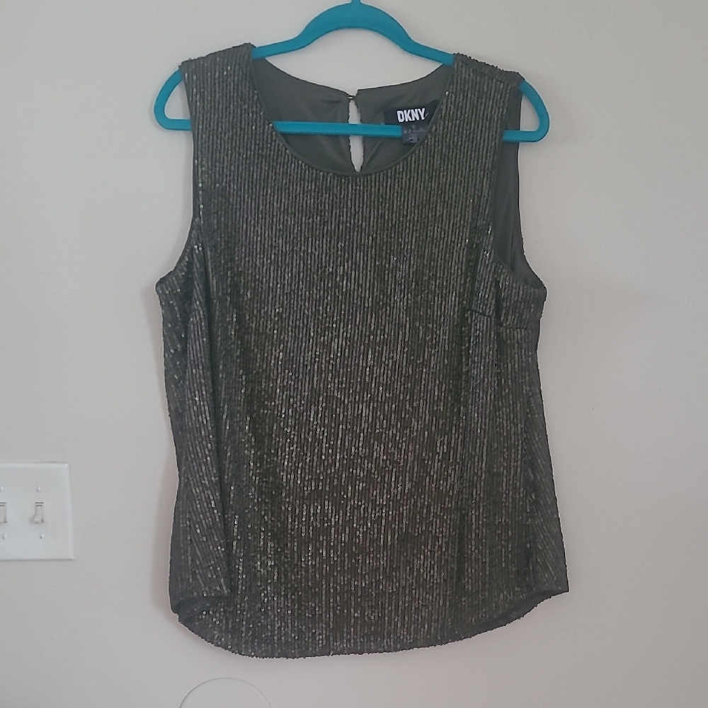 DKNY Gray Metallic Tank Top Blouse